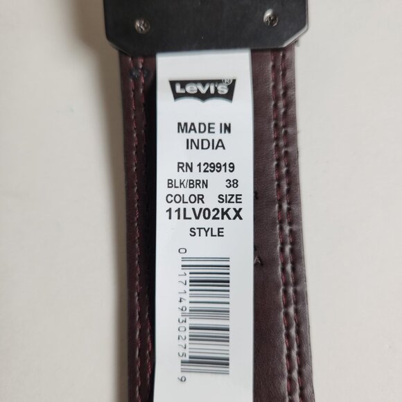 Levis Reversible Black Brown Coated Leather Top Synthetic Lining Belt Mens 38 - Picture 8 of 16